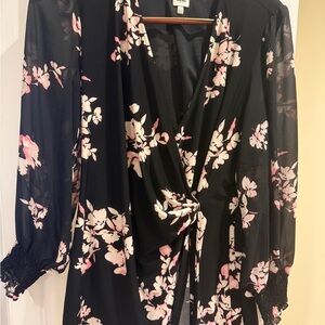 Anne Klein Black Dress with Pink Floral Accents